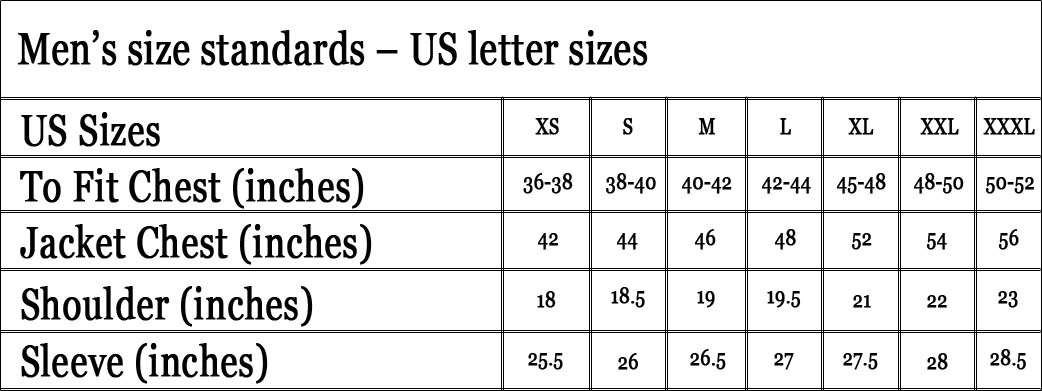 Size Guide for Men